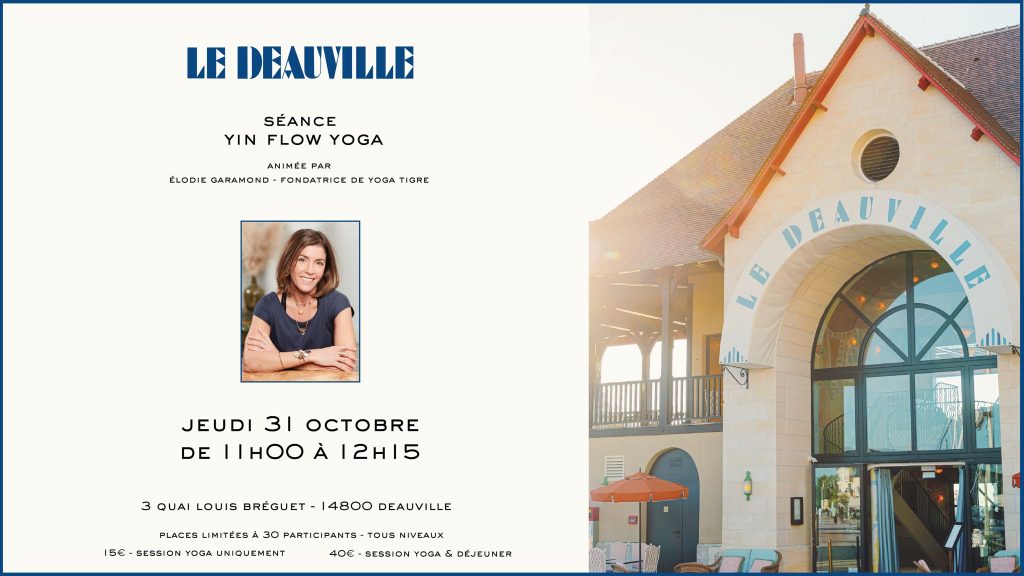 Séance de yoga relaxante avec Elodie Garamond au Deauville, surplombant la mer et le port de plaisance. Parfaite pour un week-end bien-être à Deauville. Activité détente pour les vacances de la Toussaint.